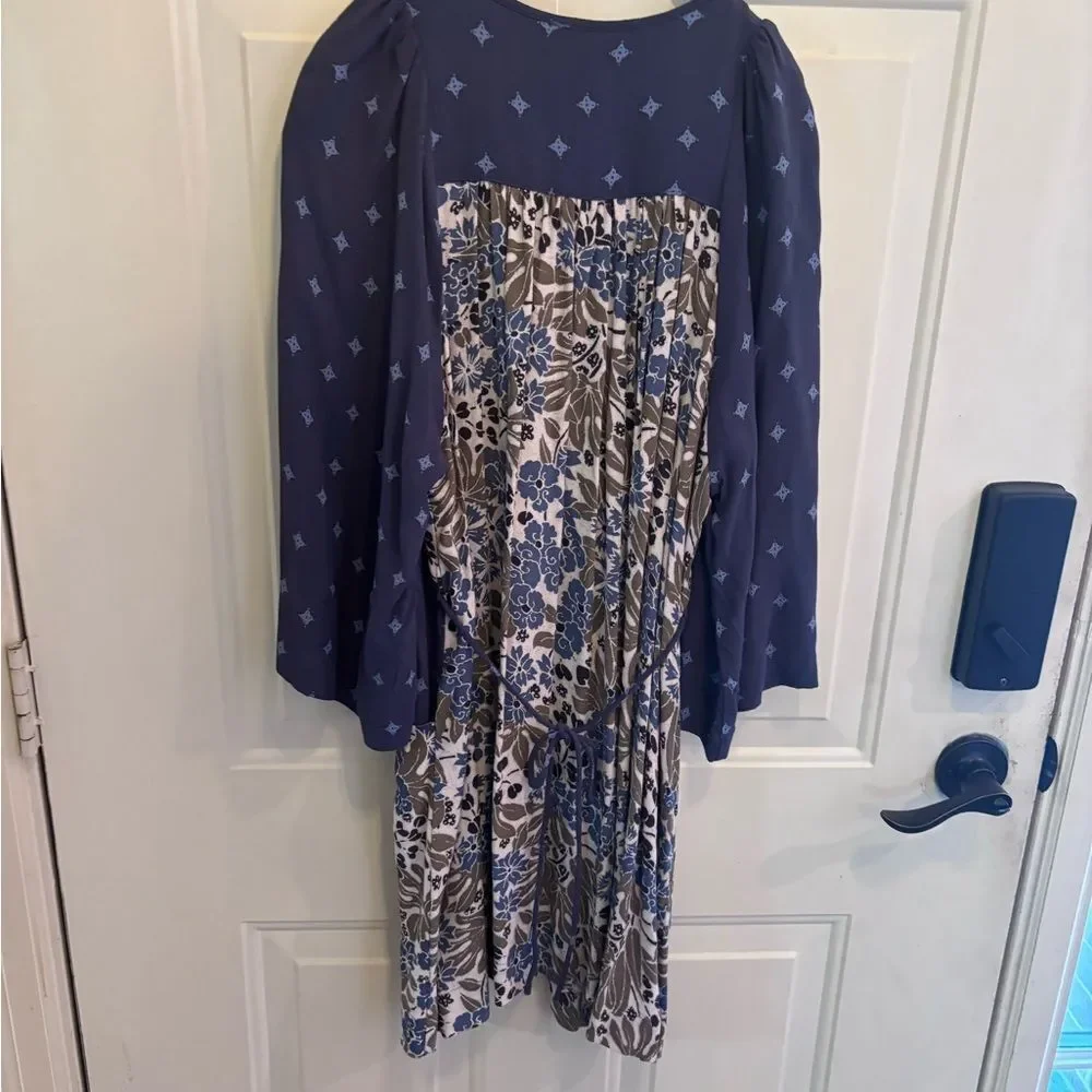 Free People Navy and Beige Floral Mini Dress
